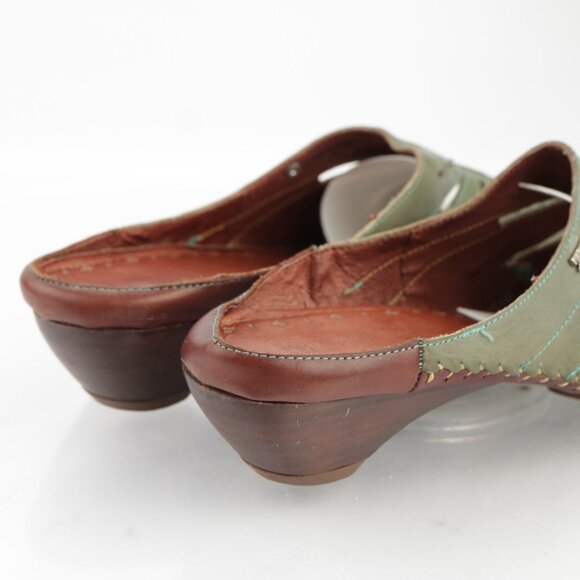 Pikolinos Womens Romana Mule Size 41 10 Green Leather Low Heel Cutout Comfy Shoe - Picture 4 of 11